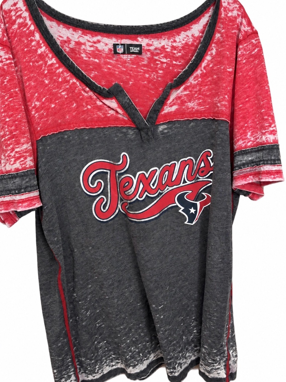 Team Apparel Red and Gray Houston Texans Short Sleeve V-Neck Tee